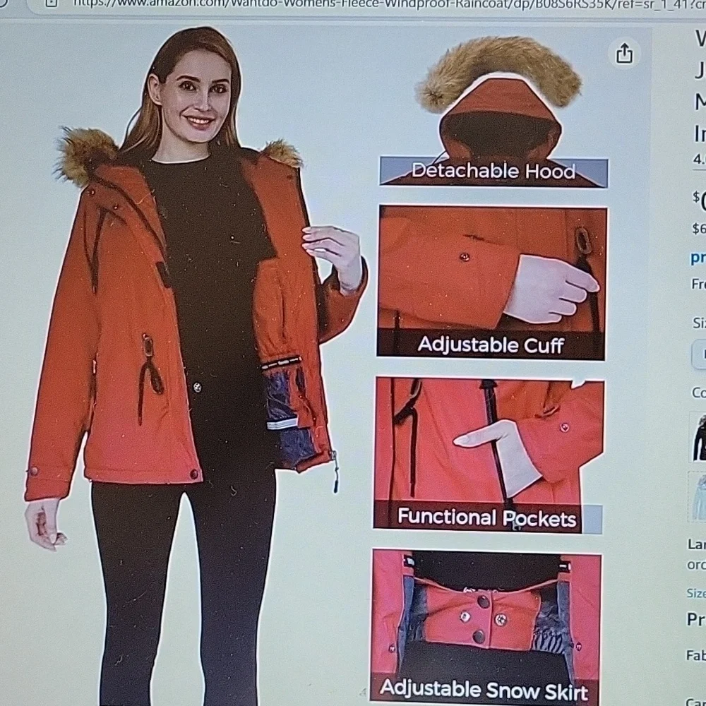 Wantdo Red Waterproof Ski Jacket Hood Winter Snow Coat Mountain Snowboard S New…